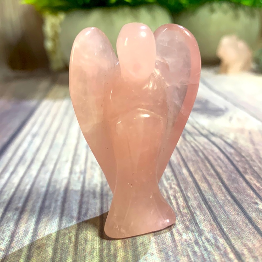 Rose quartz angel carving